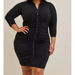Torrid Black At The Knee Studio Shirred Shirt Dress Bodycon 3X Party Dress NEW